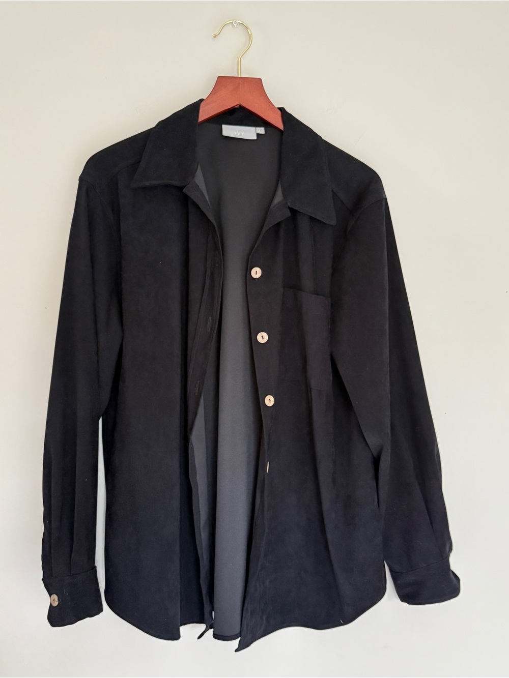Vintage Black Suede-like Button Front Overshirt